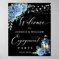Blue Hydrangea Lantern Black Boho ENGAGEMENT PARTY