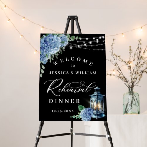 Blue Hydrangea Lantern Black Boho Rehearsal Dinner Foam Board