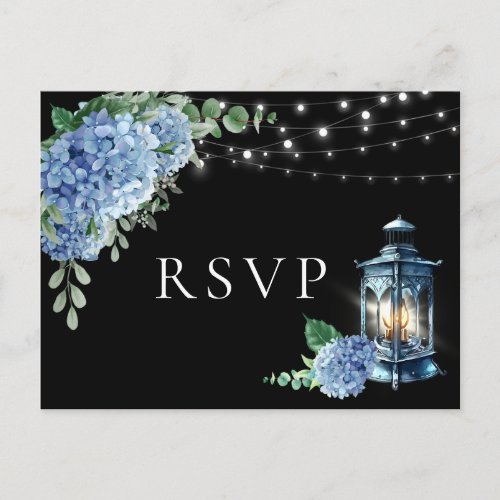 Blue Hydrangea Lantern Black Boho RSVP Meal Choice Postcard