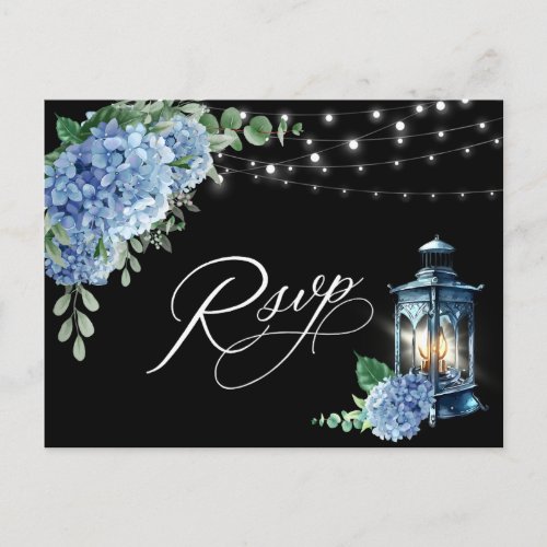 Blue Hydrangea Lantern Black Boho RSVP Meal Choice Postcard