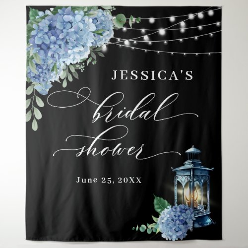 Blue Hydrangea Lantern Boho Bridal Shower Backdrop