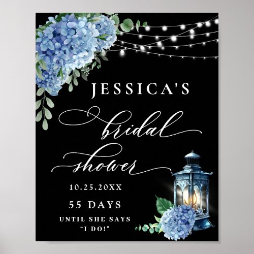 Blue Hydrangea Lantern Flower Boho Bridal Shower Poster