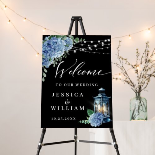 Blue Hydrangea Lantern Navy Black Welcome Wedding Foam Board