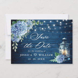Blue Hydrangea Lantern Navy Wood Wedding Save The Date