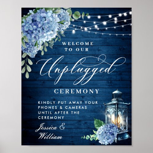 Blue Hydrangea Lantern Unplugged Wedding Ceremony Poster