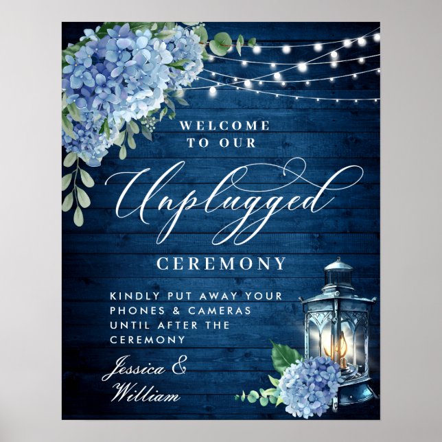 Blue Hydrangea Lantern Unplugged Wedding Ceremony Poster (Front)