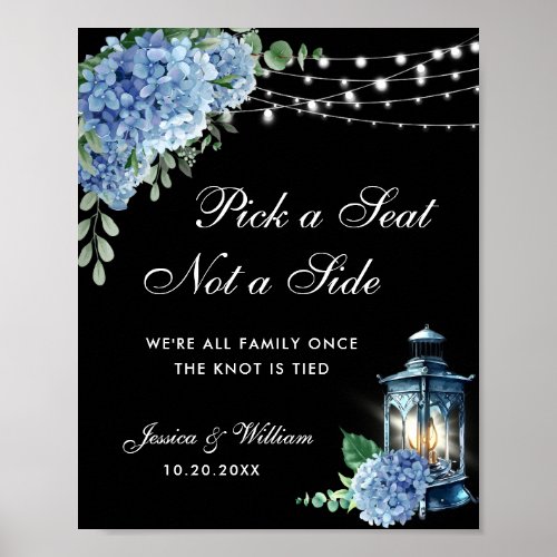 Blue Hydrangea Lantern Wedding Ceremony Seating Poster