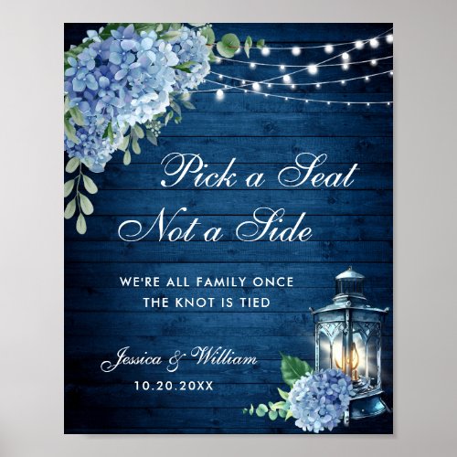 Blue Hydrangea Lantern Wedding Ceremony Seating Poster