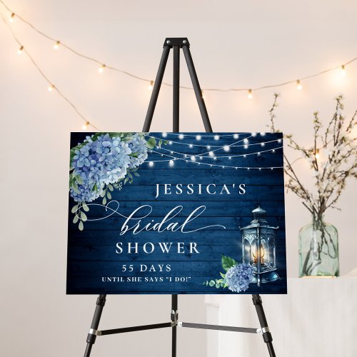 Blue Hydrangea Lantern Wood Boho Bridal Shower Foam Board