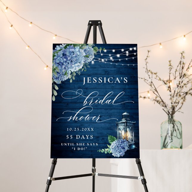 Blue Hydrangea Lantern Wood Boho Bridal Shower Foam Board (Creator Uploaded)