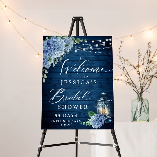 Blue Hydrangea Lantern Wood Boho Bridal Shower Foam Board (Creator Uploaded)
