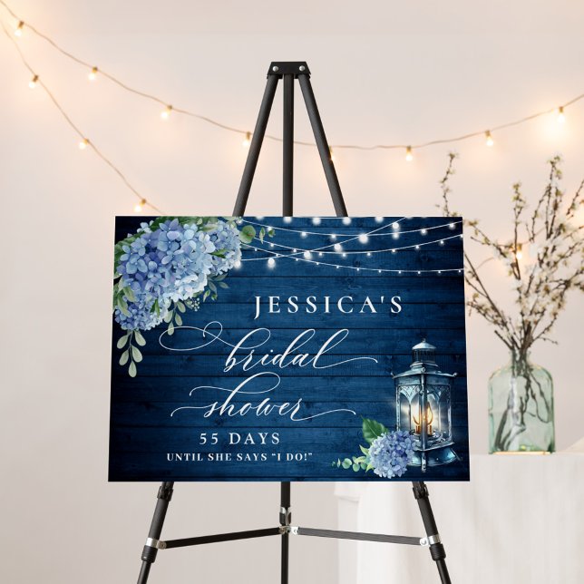 Blue Hydrangea Lantern Wood Boho Bridal Shower Foam Board (Creator Uploaded)