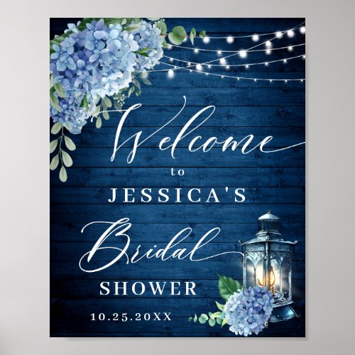 Blue Hydrangea Lantern Wood Boho Bridal Shower Poster