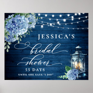 Blue Hydrangea Lantern Wood Boho Bridal Shower Poster