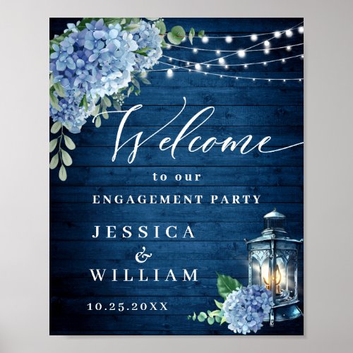 Blue Hydrangea Lantern Wood Boho ENGAGEMENT PARTY Poster