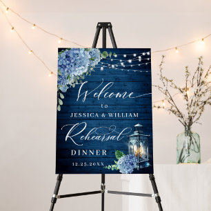 Blue Hydrangea Lantern Wood Boho Rehearsal Dinner Foam Board