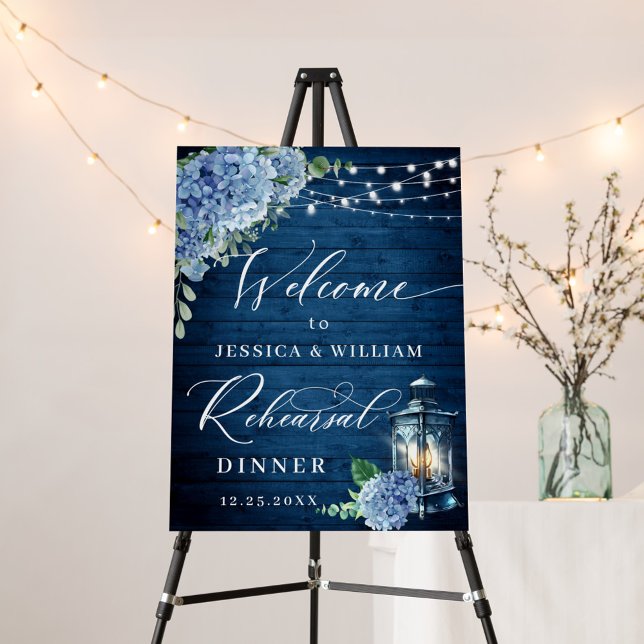 Blue Hydrangea Lantern Wood Boho Rehearsal Dinner Foam Board (Creator Uploaded)