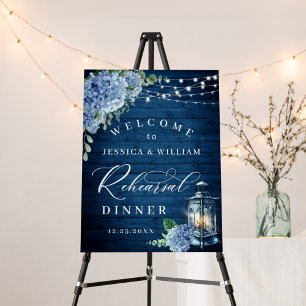 Blue Hydrangea Lantern Wood Boho Rehearsal Dinner Foam Board