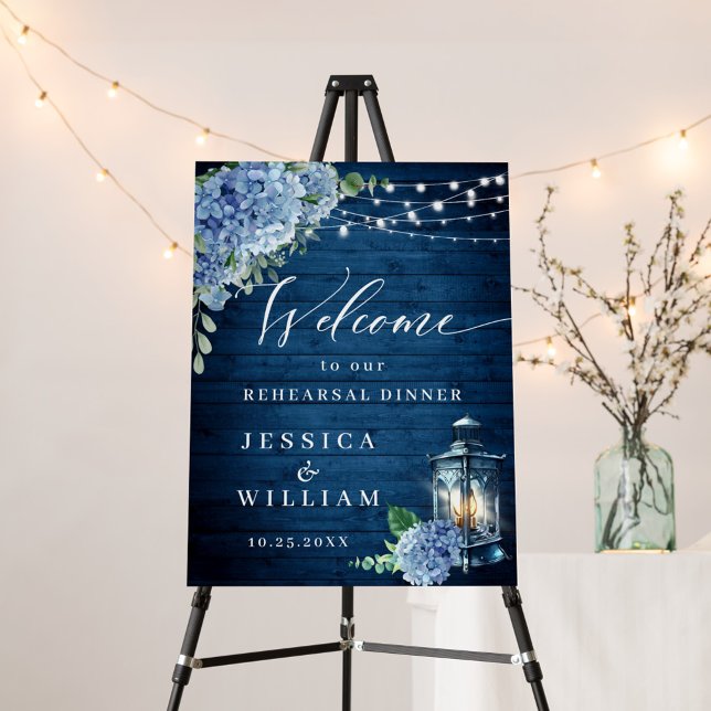 Blue Hydrangea Lantern Wood Boho Rehearsal Dinner Foam Board (Creator Uploaded)