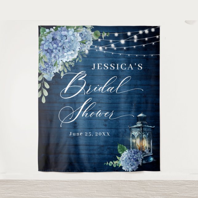 Blue Hydrangea Lantern Wood Bridal Shower Backdrop (Front)