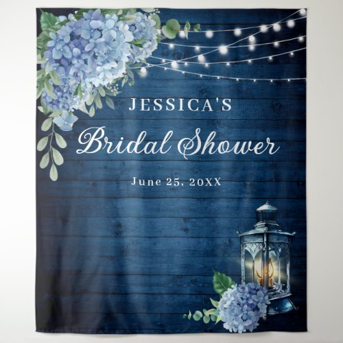 Blue Hydrangea Lantern Wood Bridal Shower Backdrop