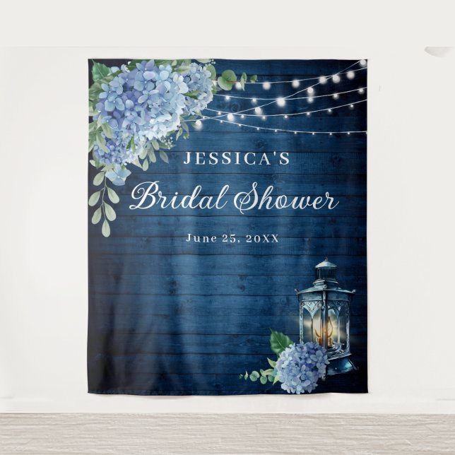 Blue Hydrangea Lantern Wood Bridal Shower Backdrop (Front)