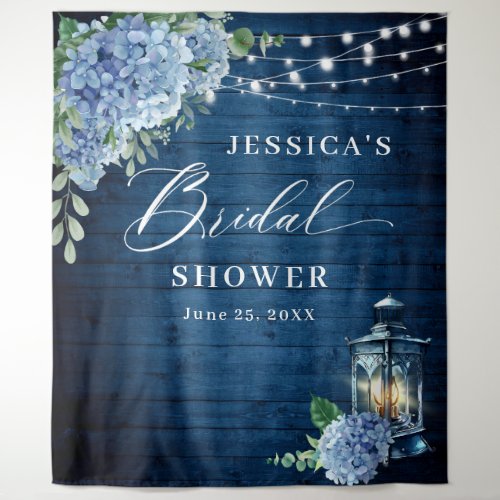 Blue Hydrangea Lantern Wood Bridal Shower Backdrop