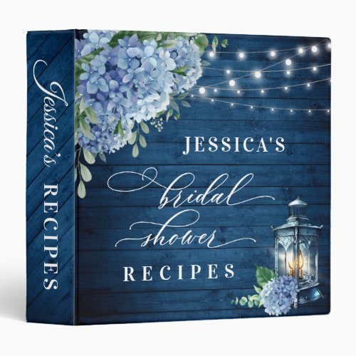 Blue Hydrangea Lantern Wood Bridal Shower Recipe 3 Ring Binder