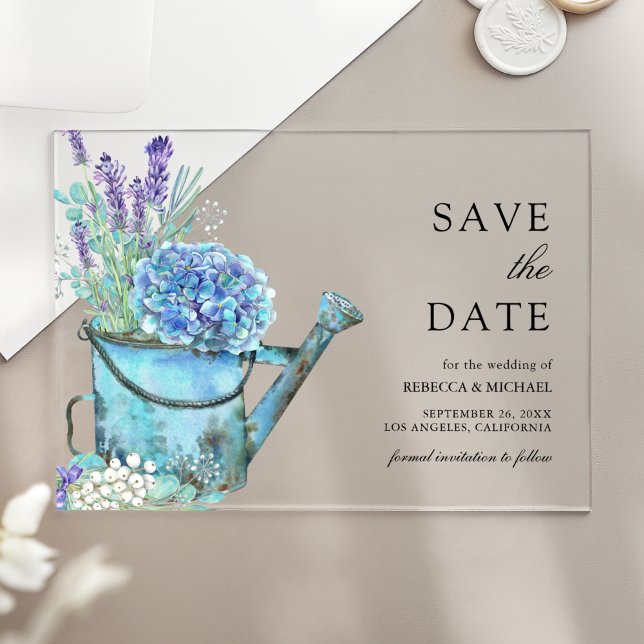 Blue Hydrangea Lavender Wedding Save the Date (Creator Uploaded)