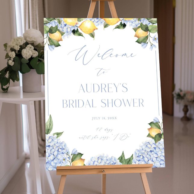 Blue Hydrangea & Lemons Bridal Shower Welcome Sign (Creator Uploaded)