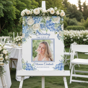 Blue Hydrangea Life Celebration Memorial Photo Foam Board