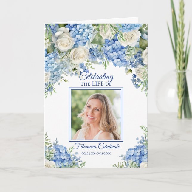 Blue Hydrangea Life Celebration Memorial Program (Front)