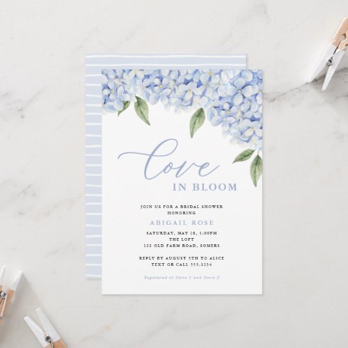 Blue Hydrangea Love in Bloom Bridal Shower Invitation