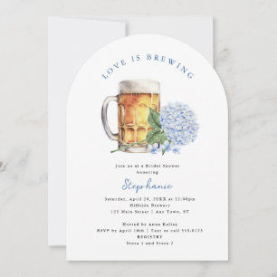 Blue Hydrangea Love is Brewing Arch Bridal Shower Invitation