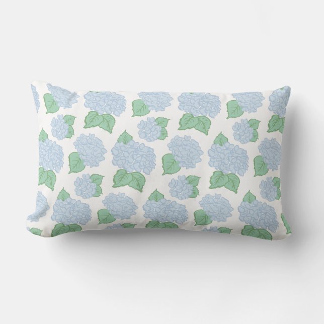 Blue hydrangea lumbar throw pillow (Front)
