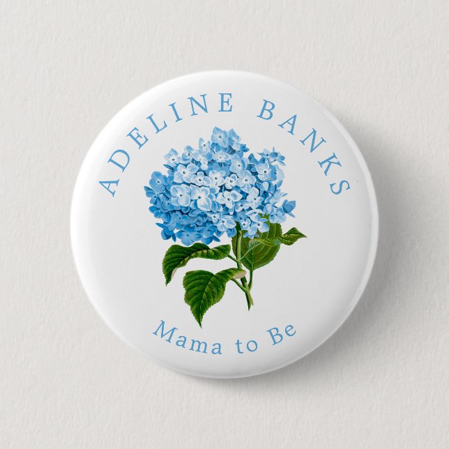 Blue Hydrangea Mama to Be Baby Shower Button (Front)