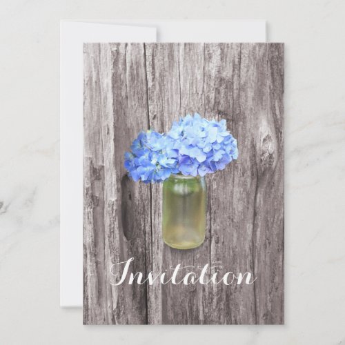 Blue Hydrangea Mason Jar Bridal Shower Invitations