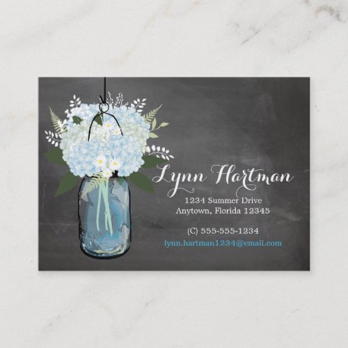 Blue Hydrangea Mason Jar Chalkboard  Calling Card
