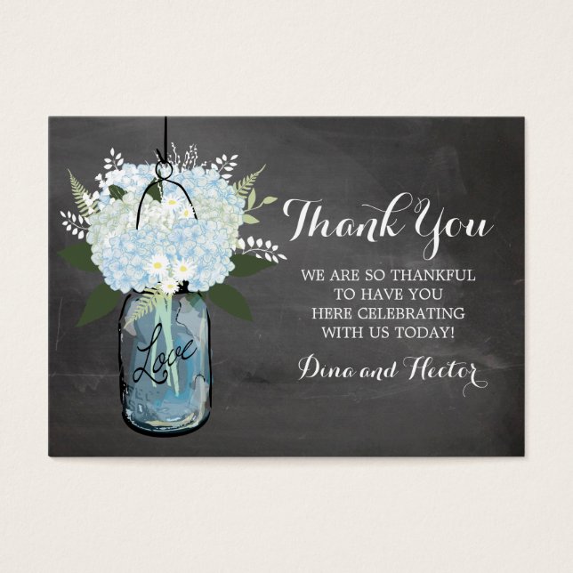 Blue Hydrangea Mason Jar Chalkboard | Favor Tag (Front)