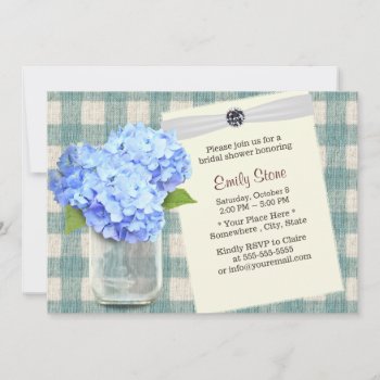 Blue Hydrangea & Mason Jar Plaid Bridal Shower Invitation by myinvitation at Zazzle