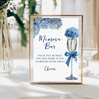 Blue Hydrangea Mimosa Bar Bridal Shower Sign Plaque