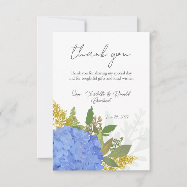 Blue Hydrangea Modern Artistic Floral Thank You Card (Front)