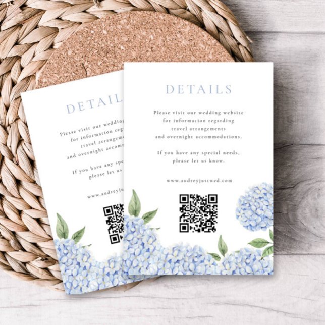 Blue Hydrangea Modern Details with QR Code, Small Enclosure Card (Creator Uploaded)
