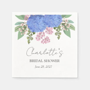 Blue Hydrangea Modern  Floral Bridal Shower Napkins