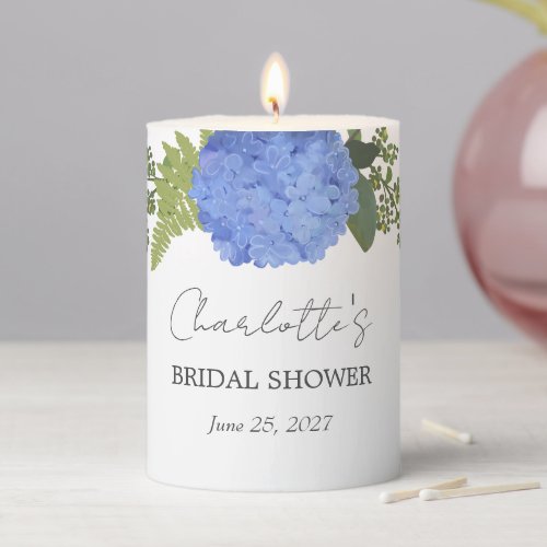 Blue Hydrangea Modern  Floral Bridal Shower Pillar Candle