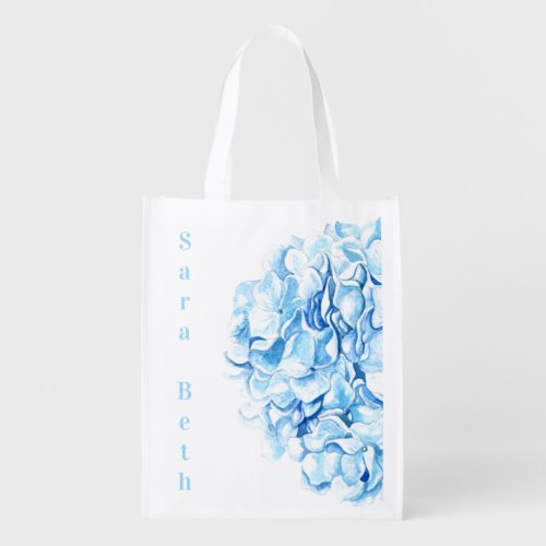 Blue Hydrangea Modern Watercolor Chic Grocery Bag