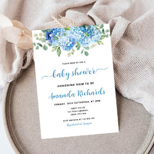 Blue Hydrangea Mom to be Baby Shower Invitation