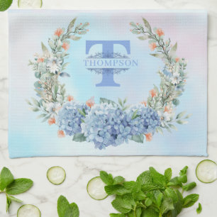 Blue Hydrangea Monogram Kitchen Towel