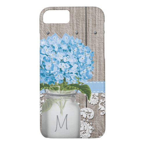 Blue Hydrangea Monogram Mason Jar iPhone 87 Case