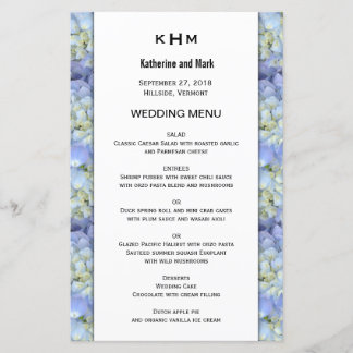 Blue Hydrangea Monogram Wedding Menu Template